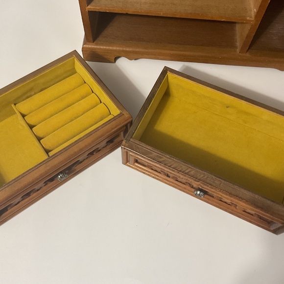 VTG Large Wood Velvet Lined Jewellery Box - Picture 10 of 11